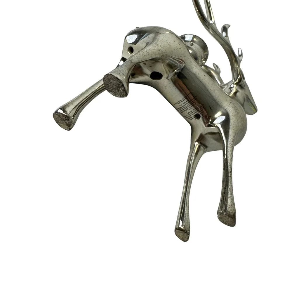 Vintage Pottery Barn Reindeer Taper Candleholder Silver Finish Holiday Decor